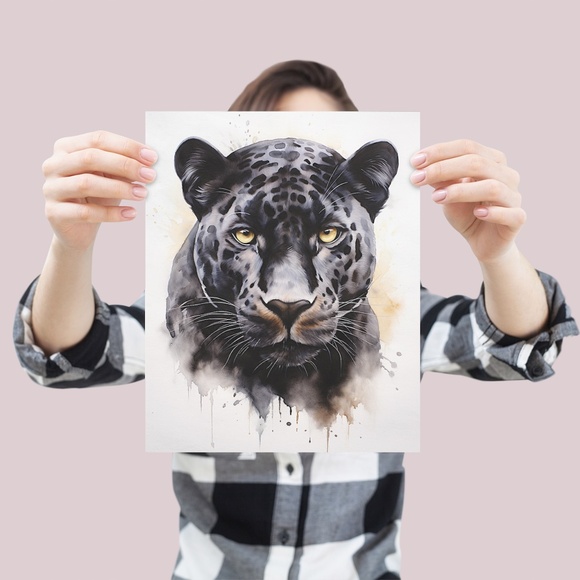 Watercolor Black Jaguar Wall Art Print Unframed - Majestic Jungle Elegance - Picture 4 of 7